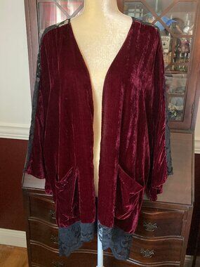 Y2K Ecote Whimsigoth Crushed Velvet And Lace Open-Front Kimono Jacket